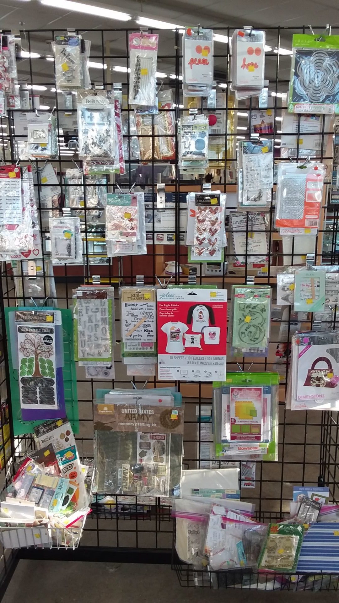 Wire rack of packaged paper and stickers