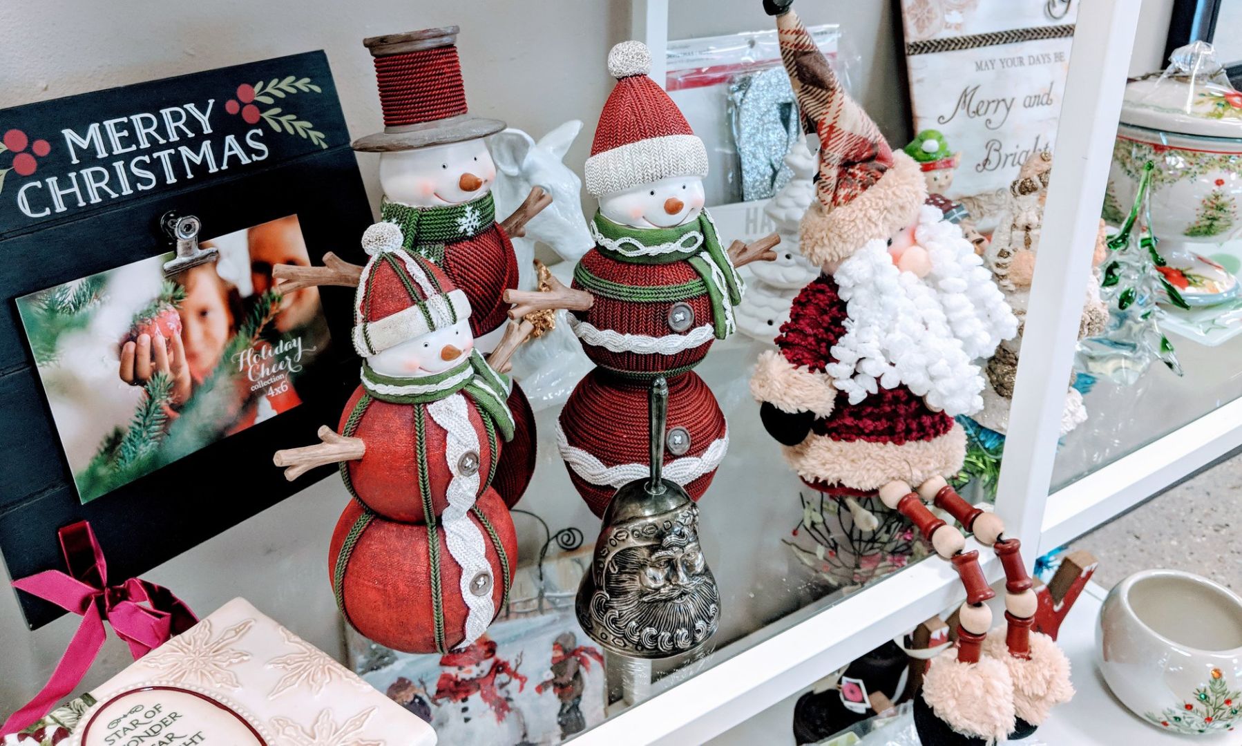 Small snowmen and Santa Claus decorations.